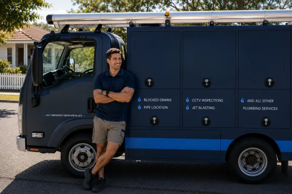 Our plumber with the service van on a Auburn job