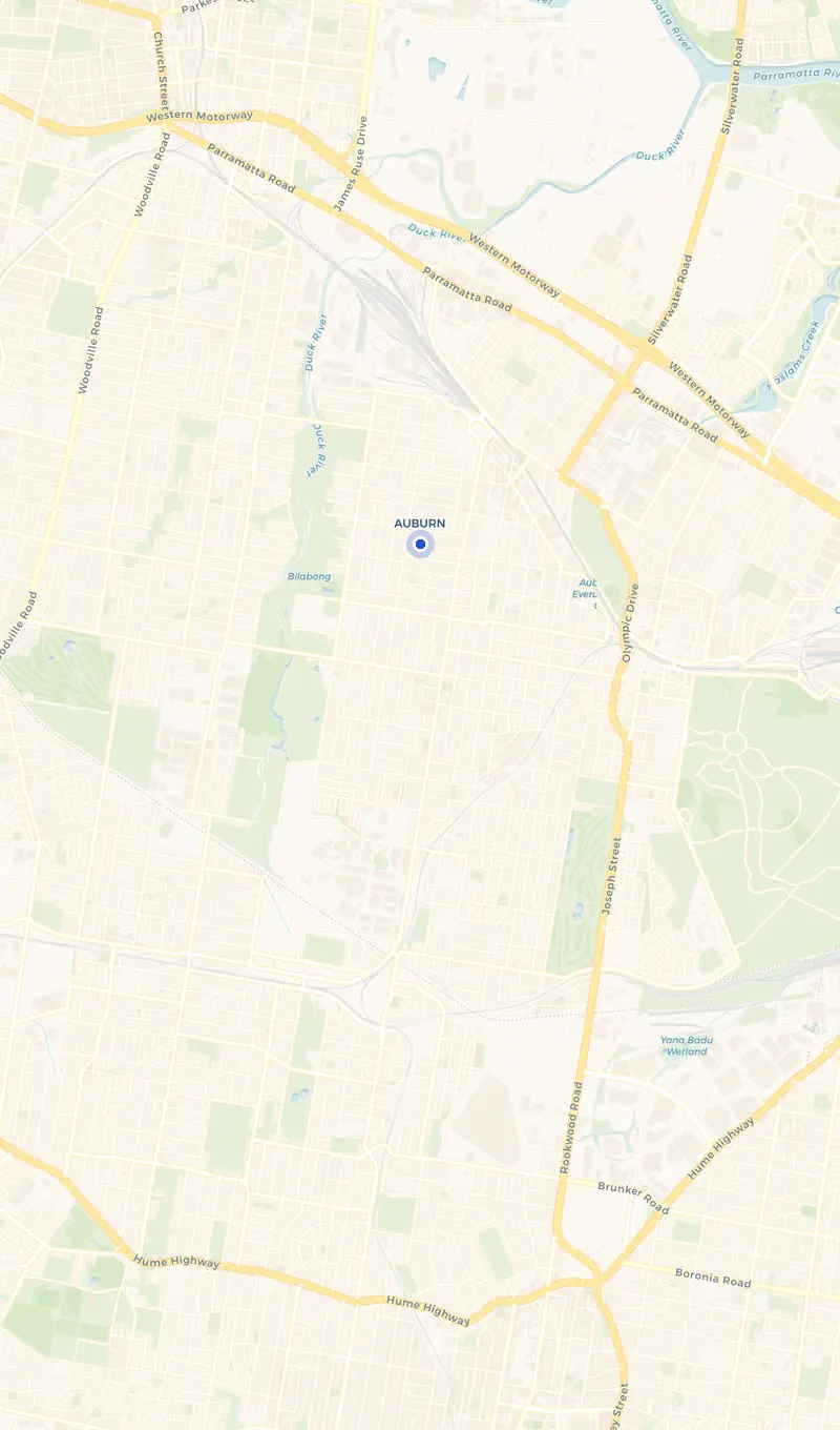 Map of the Auburn service area and the surrounding suburbs we cover.