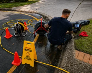 Plumber checking a blocked drain on a Auburn job