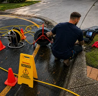Burst drain pipe being repaired in Auburn